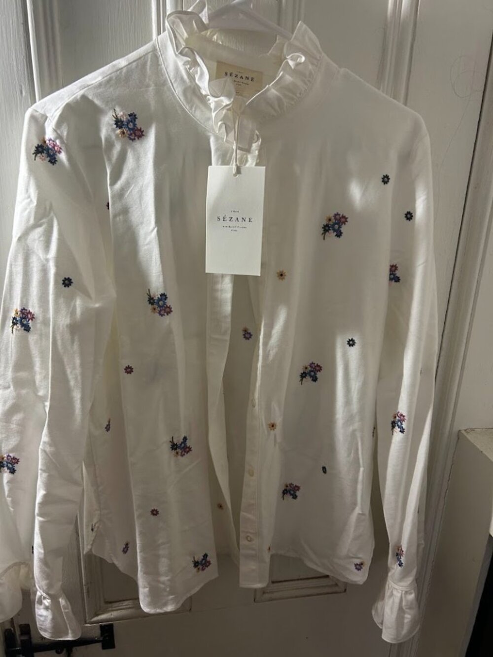 Sezane Erine Shirt Ecru Multicolored Embroidery - Size 8 (FR 4) New with Tags - Picture 2 of 4